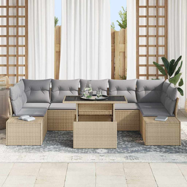 vidaXL Sofa Set with Cushions 8 pcs Beige and Light Grey Poly Rattan
