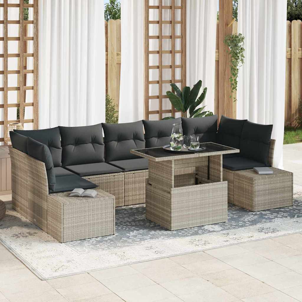 Hellgraues Poly-Rattan Sofa Set mit Kissen, 8-teilig