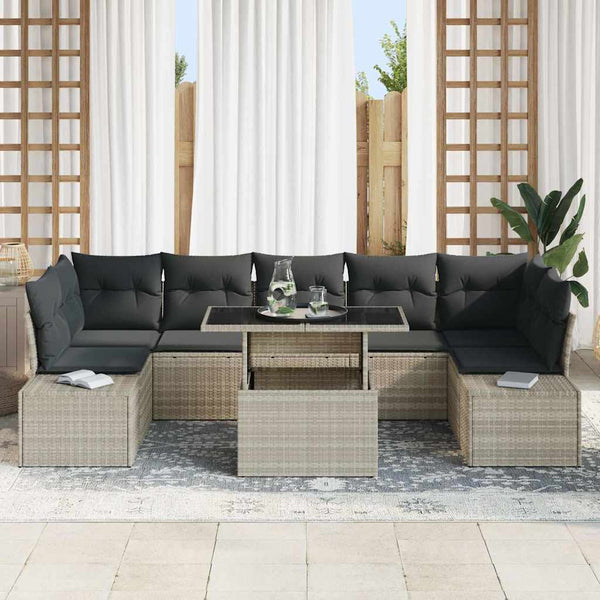 Hellgraues Poly-Rattan Sofa Set mit Kissen, 8-teilig