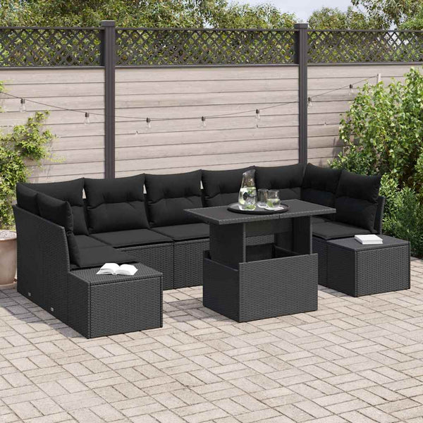 Poly Rattan Sofa Set Schwarz mit Kissen