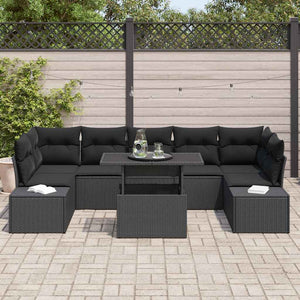 Poly Rattan Sofa Set Schwarz mit Kissen