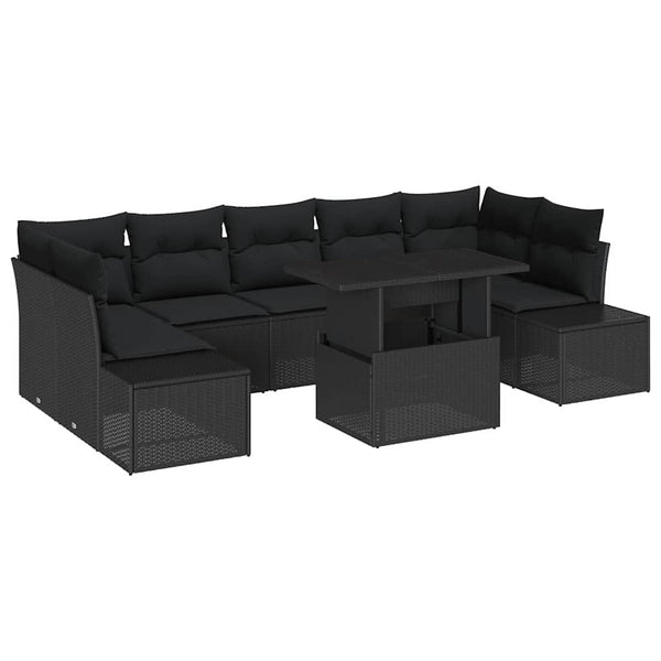 Poly Rattan Sofa Set Schwarz mit Kissen