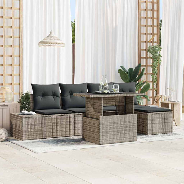 Gartensofa Set Grau Poly Rattan mit Kissen