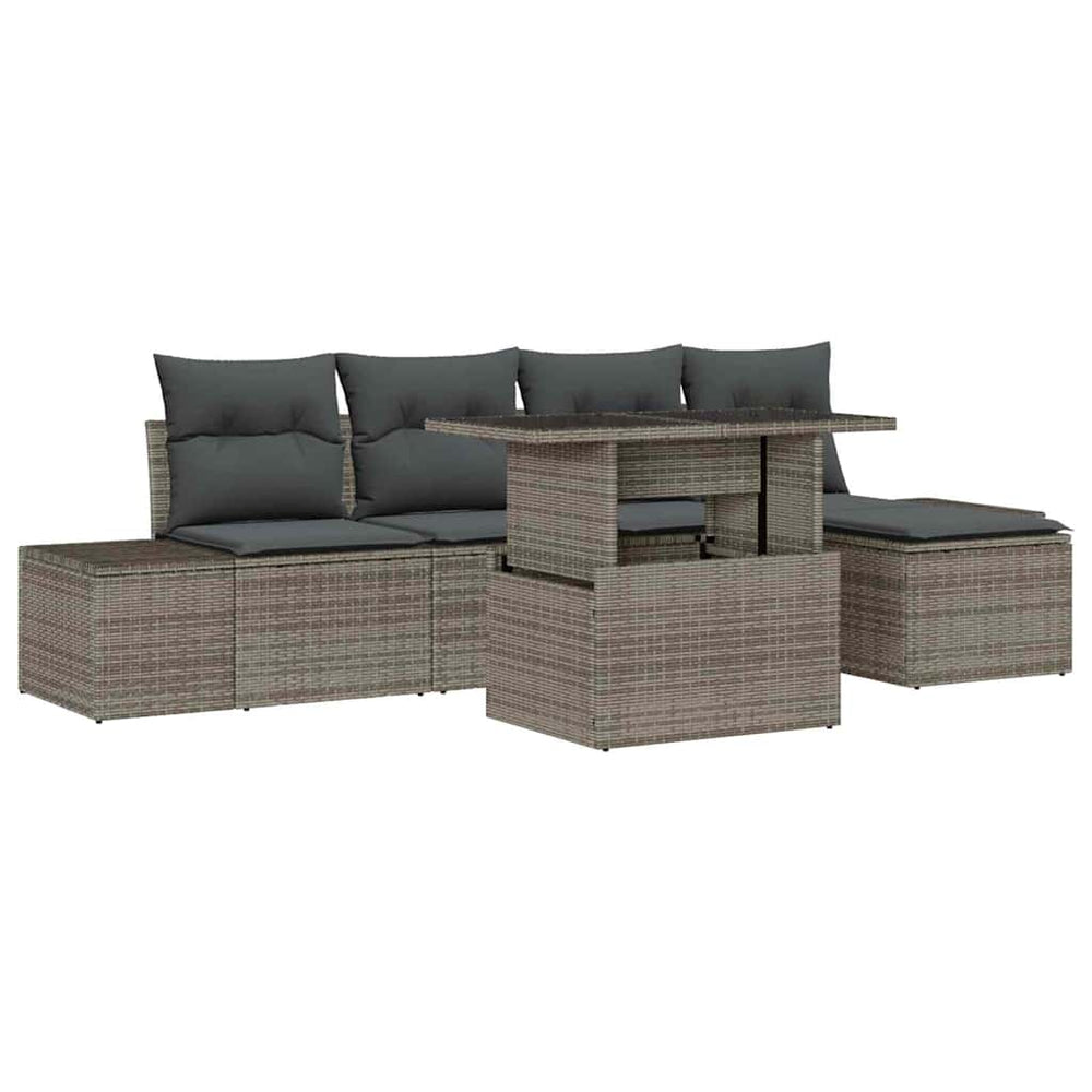 Gartensofa Set Grau Poly Rattan mit Kissen