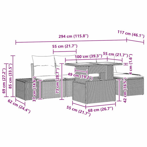 Gartensofa Set Grau Poly Rattan mit Kissen