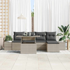 vidaXL Garden Sofa Set with Cushions 6 pcs Light Grey Poly Rattan