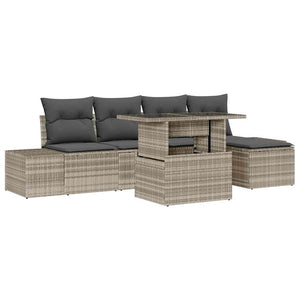 vidaXL Garden Sofa Set with Cushions 6 pcs Light Grey Poly Rattan