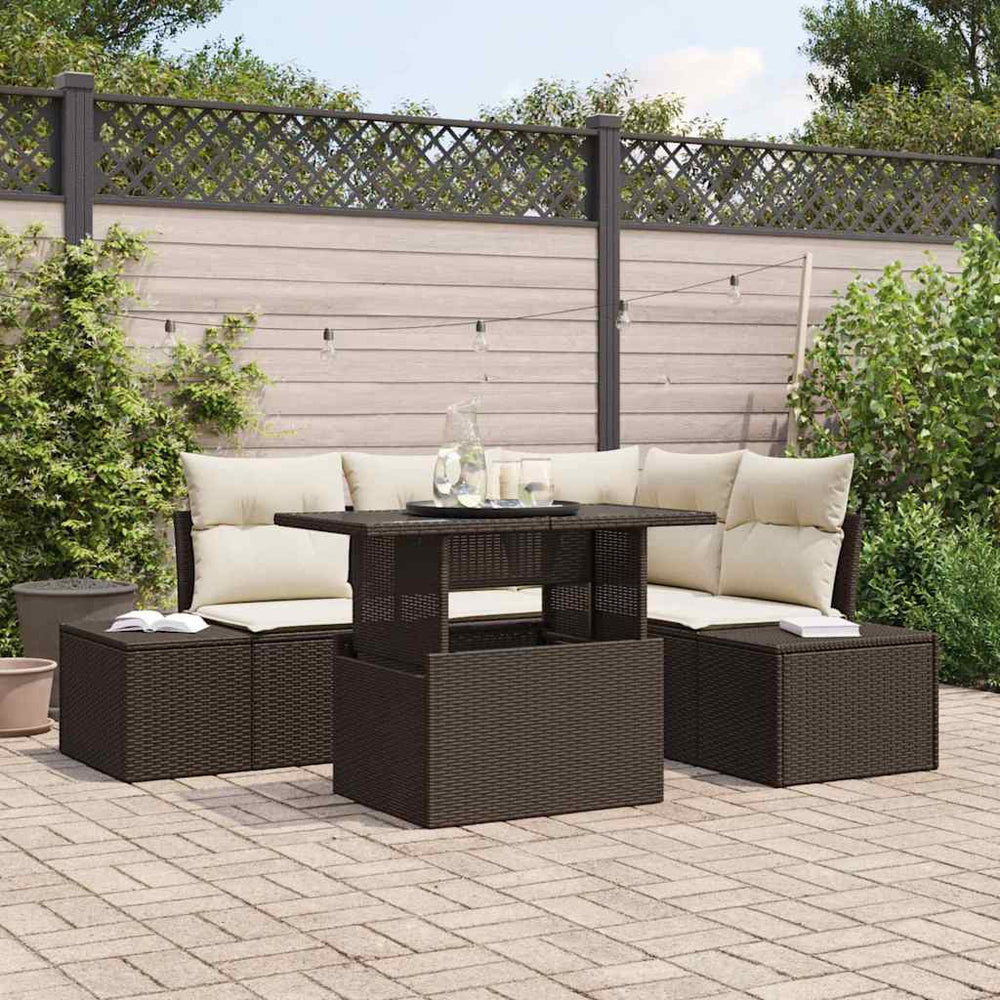 Gartensofa Set Braun Creme Poly-Rattan 5-teilig