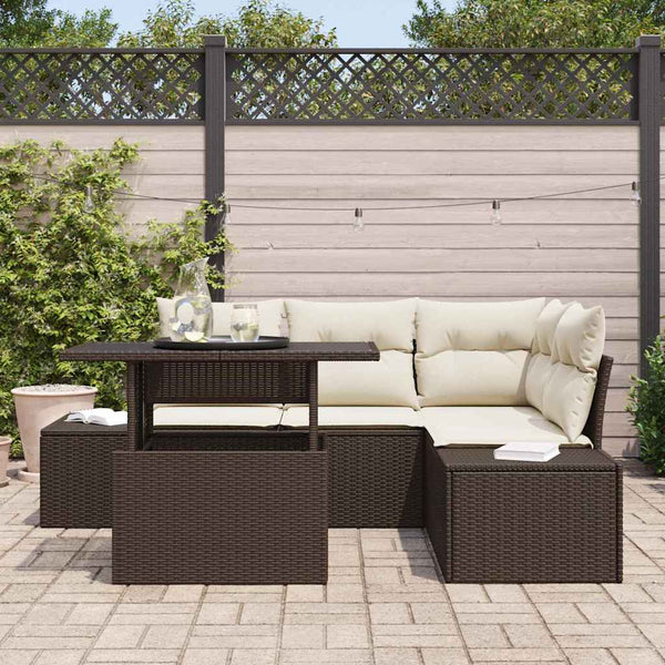 Gartensofa Set Braun Creme Poly-Rattan 5-teilig