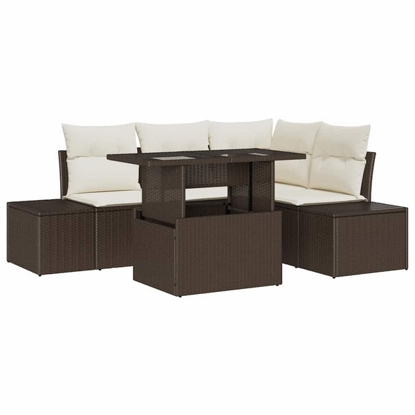 Gartensofa Set Braun Creme Poly-Rattan 5-teilig
