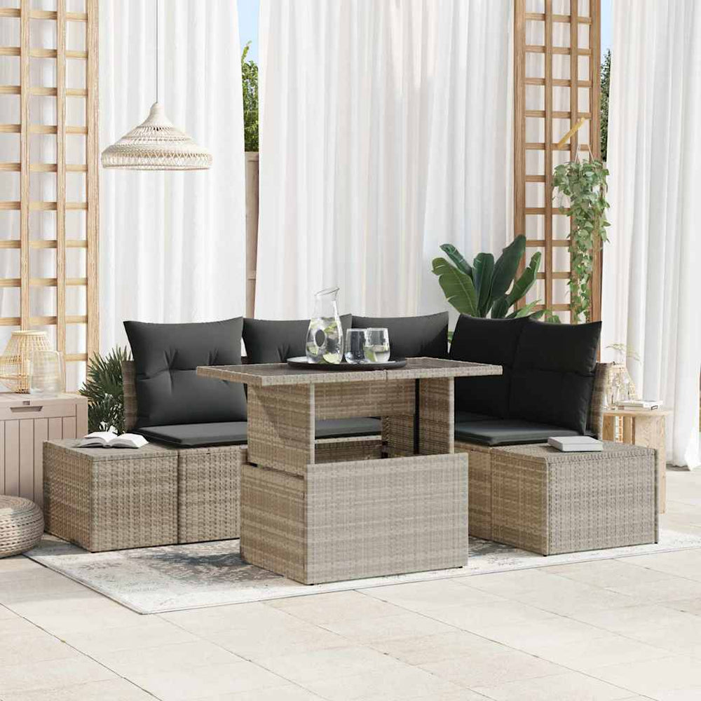 vidaXL Garden Sofa Set with Cushions 5 pcs Light Grey Poly Rattan