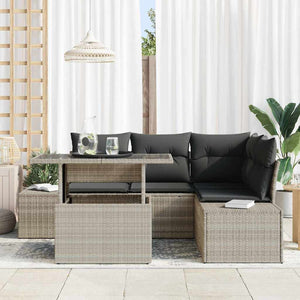 vidaXL Garden Sofa Set with Cushions 5 pcs Light Grey Poly Rattan
