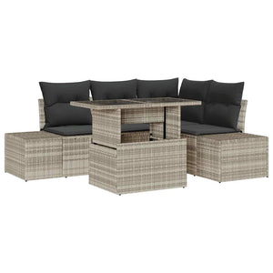vidaXL Garden Sofa Set with Cushions 5 pcs Light Grey Poly Rattan