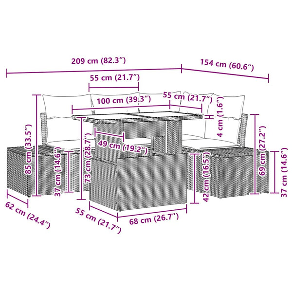 vidaXL Garden Sofa Set with Cushions 5 pcs Light Grey Poly Rattan