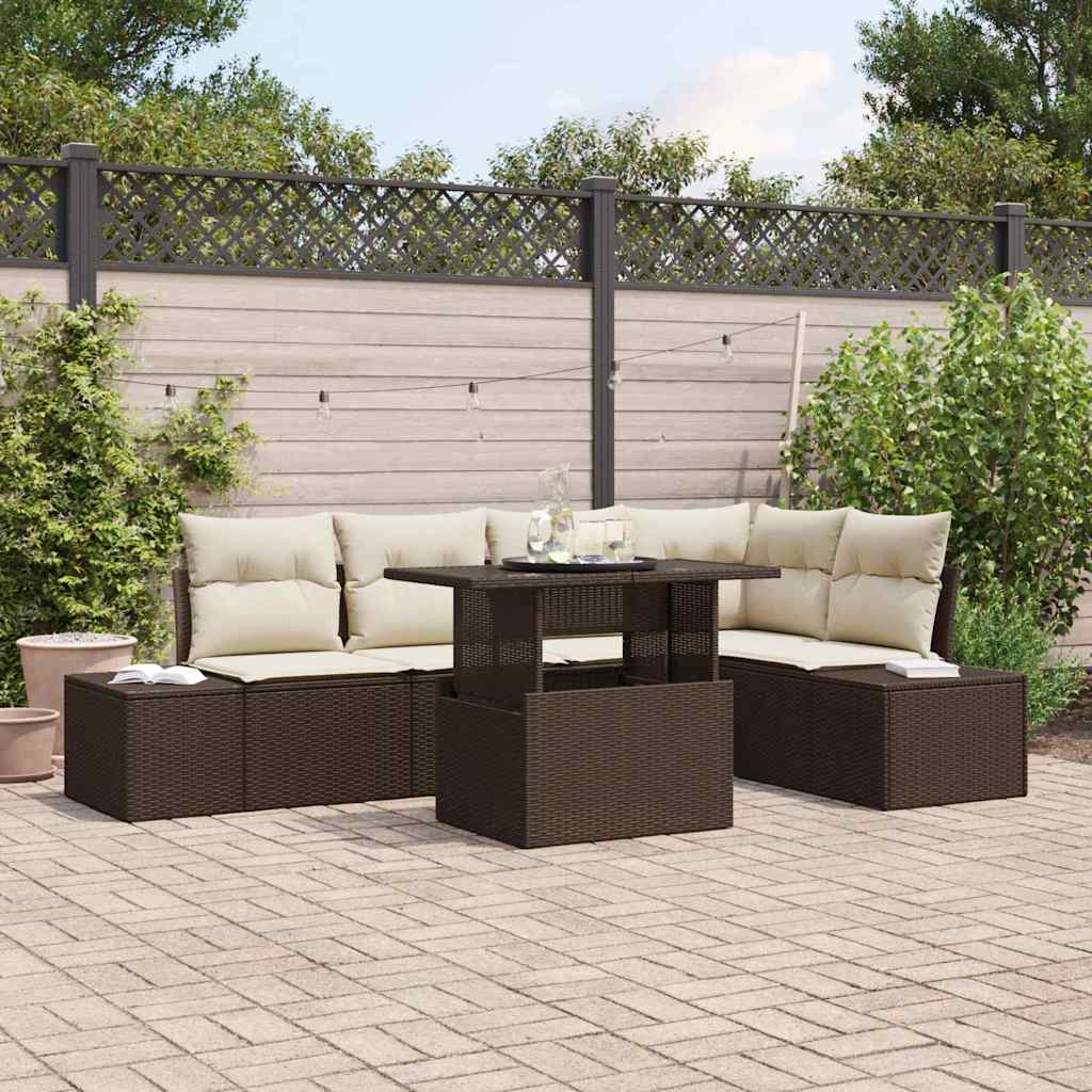 vidaXL Garden Sofa Set with Cushions 6 pcs Brown Poly Rattan