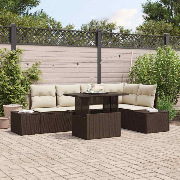 vidaXL Garden Sofa Set with Cushions 6 pcs Brown Poly Rattan