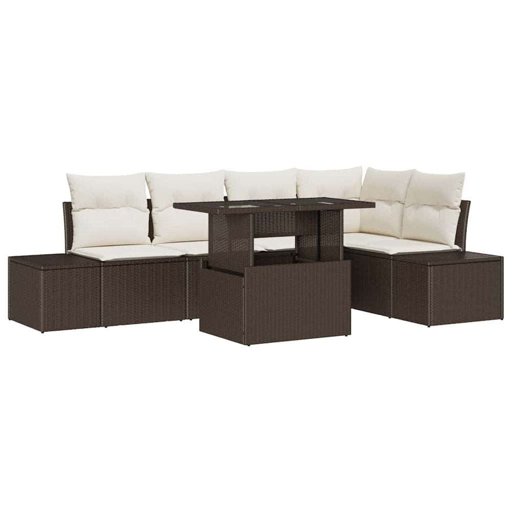 vidaXL Garden Sofa Set with Cushions 6 pcs Brown Poly Rattan
