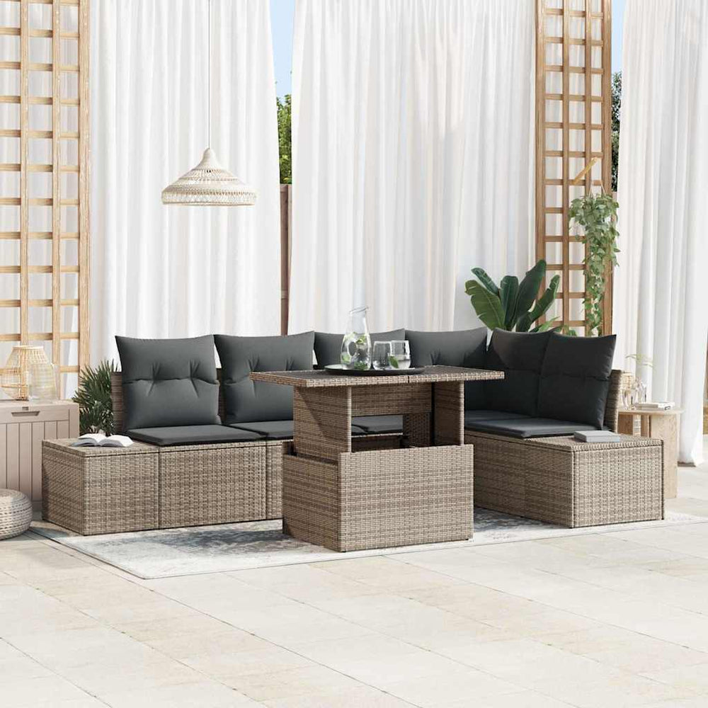 vidaXL Garden Sofa Set with Cushions 6 pcs Grey Poly Rattan