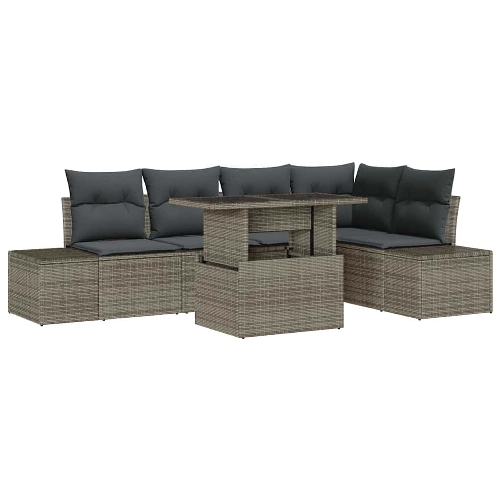 vidaXL Garden Sofa Set with Cushions 6 pcs Grey Poly Rattan