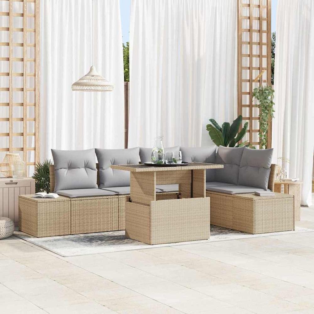 vidaXL Garden Sofa Set with Cushions 6 pcs Beige Poly Rattan