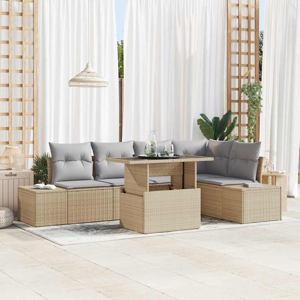vidaXL Garden Sofa Set with Cushions 6 pcs Beige Poly Rattan