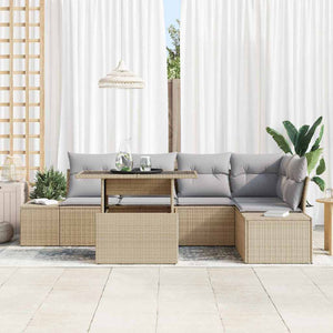 vidaXL Garden Sofa Set with Cushions 6 pcs Beige Poly Rattan