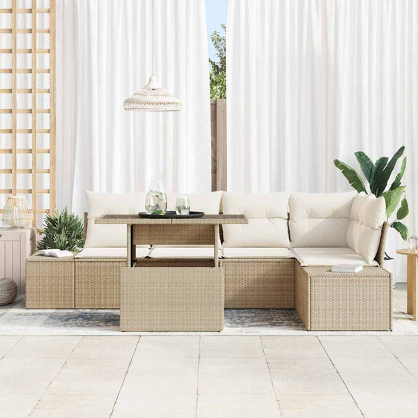 vidaXL Garden Sofa Set with Cushions 6 pcs Beige Poly Rattan