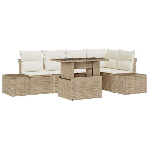 vidaXL Garden Sofa Set with Cushions 6 pcs Beige Poly Rattan