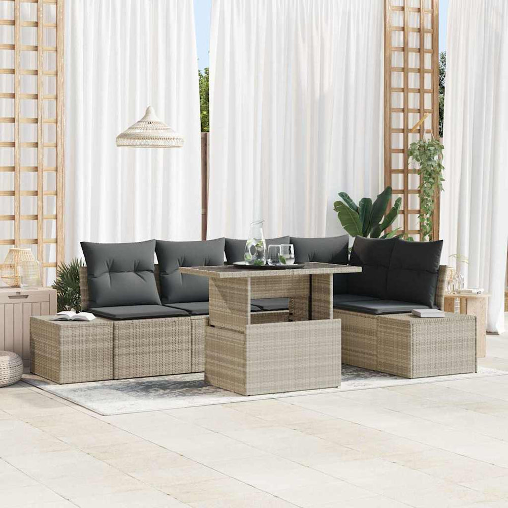 vidaXL Garden Sofa Set with Cushions 6 pcs Light Grey Poly Rattan