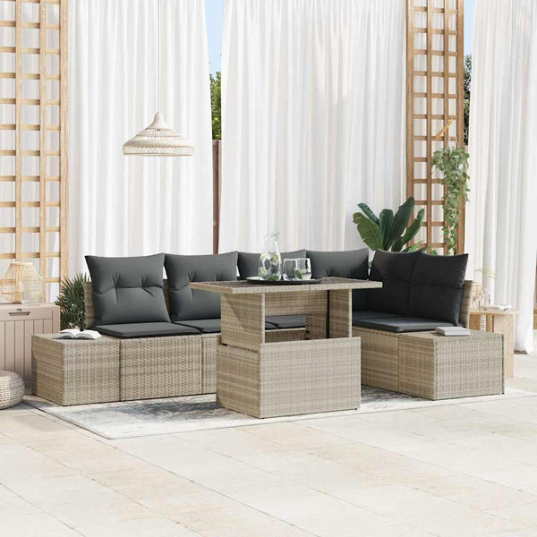 vidaXL Garden Sofa Set with Cushions 6 pcs Light Grey Poly Rattan