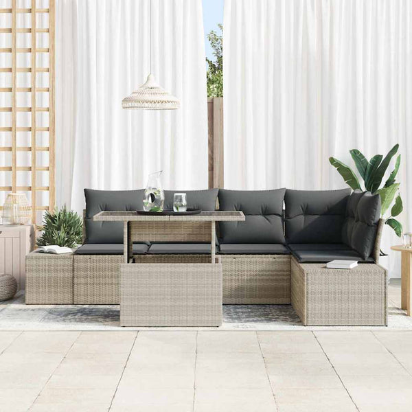 vidaXL Garden Sofa Set with Cushions 6 pcs Light Grey Poly Rattan