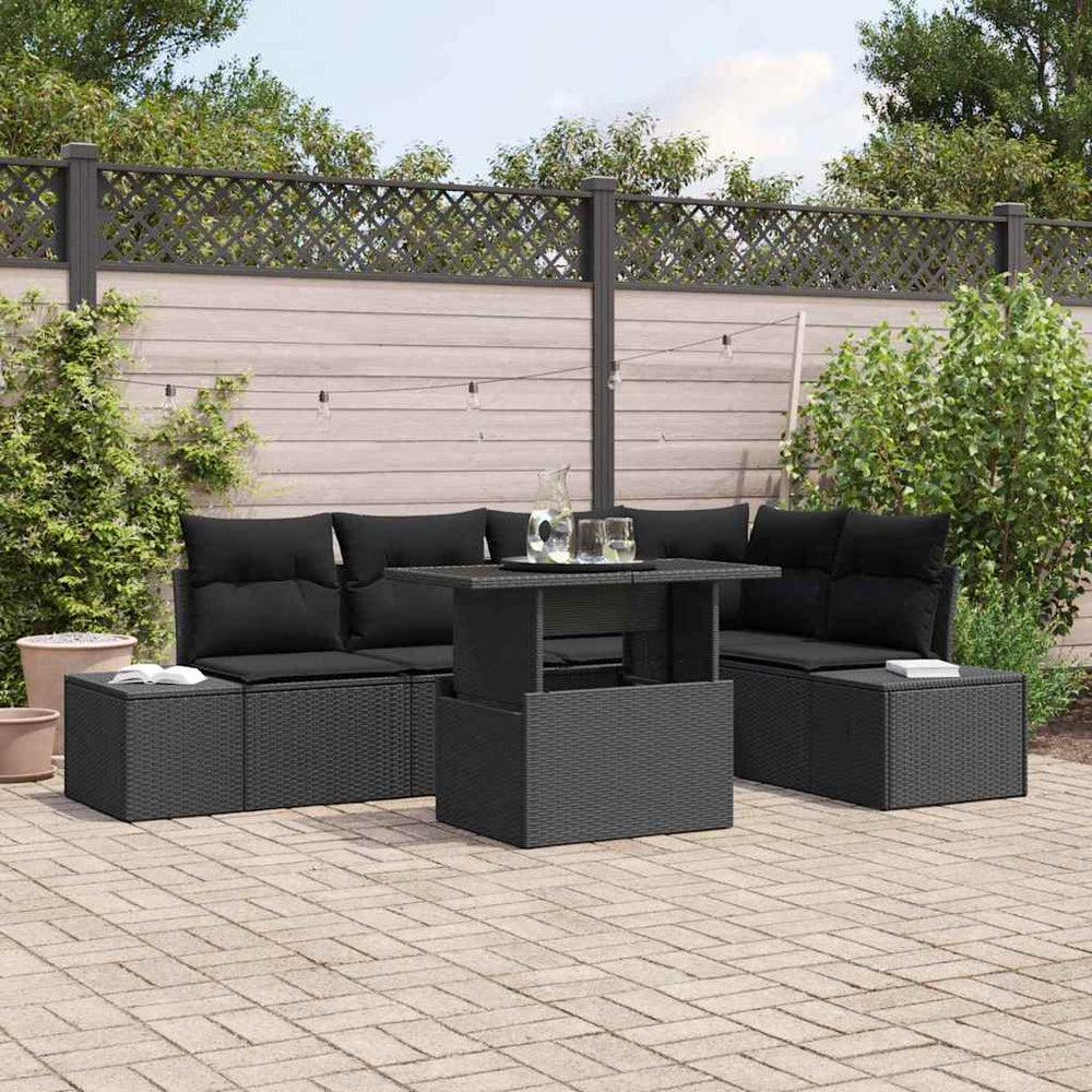 vidaXL Garden Sofa Set with Cushions 6 pcs Black Poly Rattan