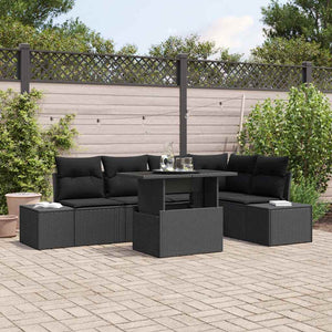 vidaXL Garden Sofa Set with Cushions 6 pcs Black Poly Rattan