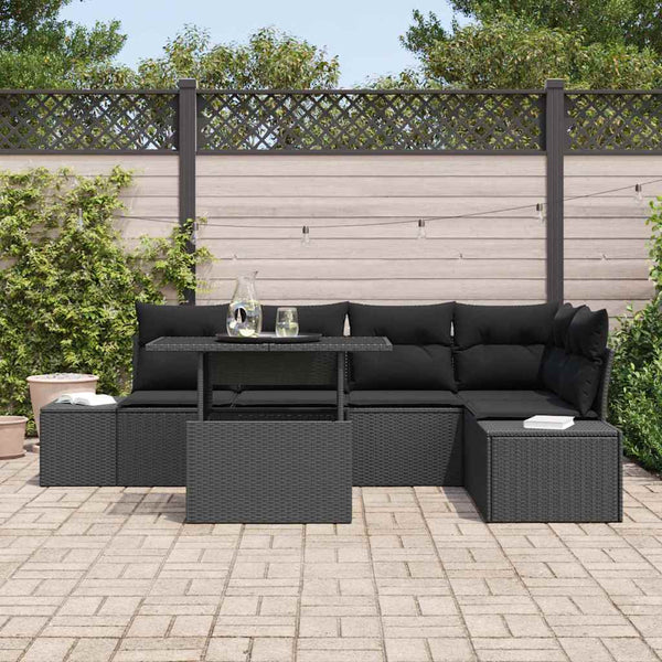 vidaXL Garden Sofa Set with Cushions 6 pcs Black Poly Rattan