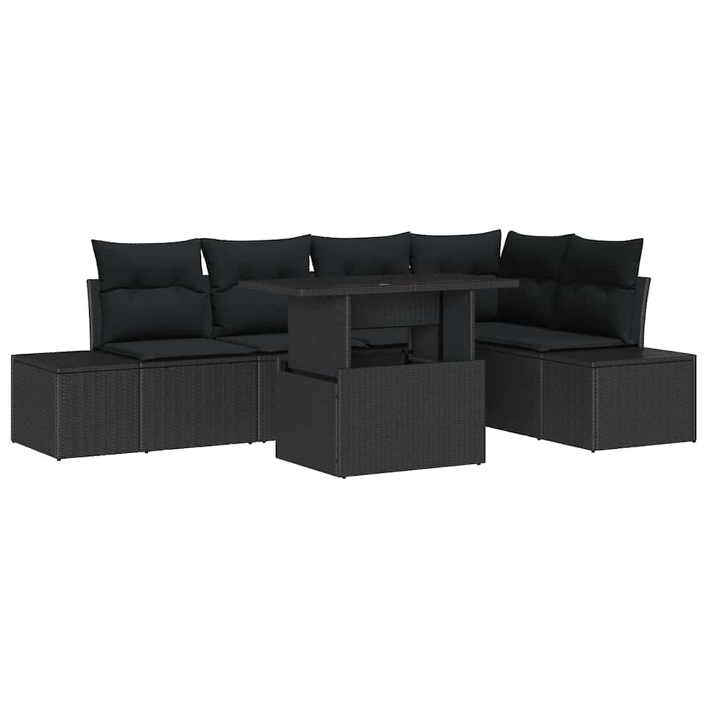 vidaXL Garden Sofa Set with Cushions 6 pcs Black Poly Rattan