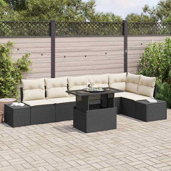 Garten Sofa Set mit Kissen Schwarz/Creme