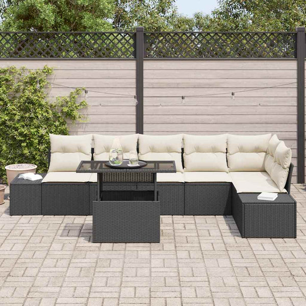 Garten Sofa Set mit Kissen Schwarz/Creme