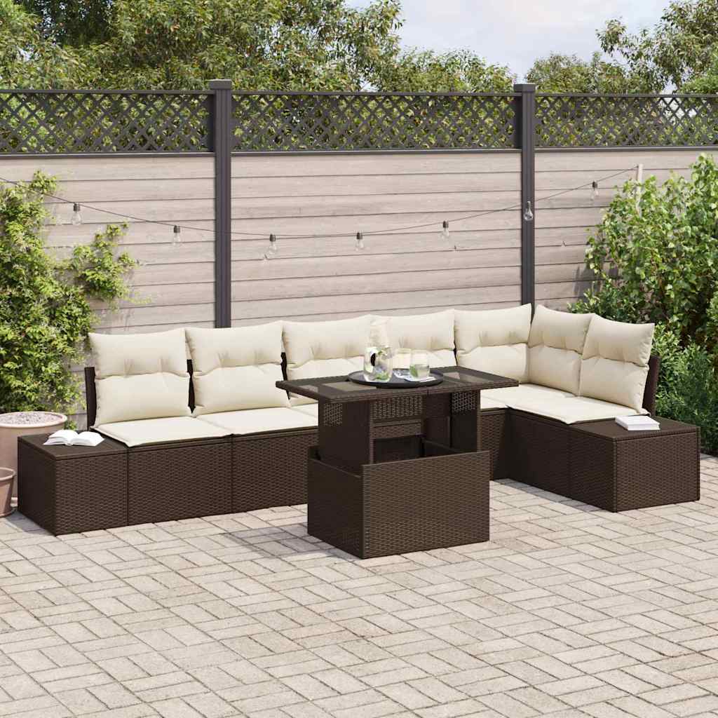 vidaXL Garden Sofa Set with Cushions with Storage 7 pcs Brown and Cream