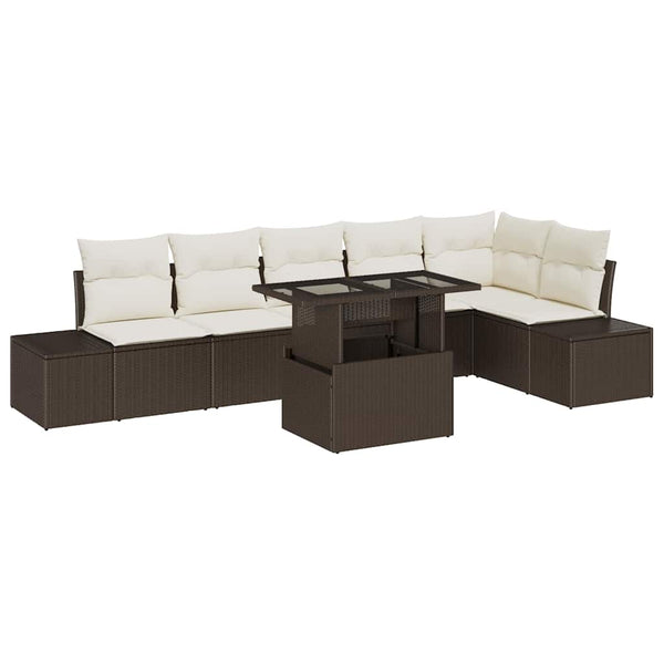 vidaXL Garden Sofa Set with Cushions with Storage 7 pcs Brown and Cream