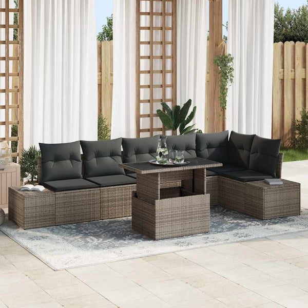 vidaXL Garden Sofa Set with Cushions with Storage 7 pcs Grey