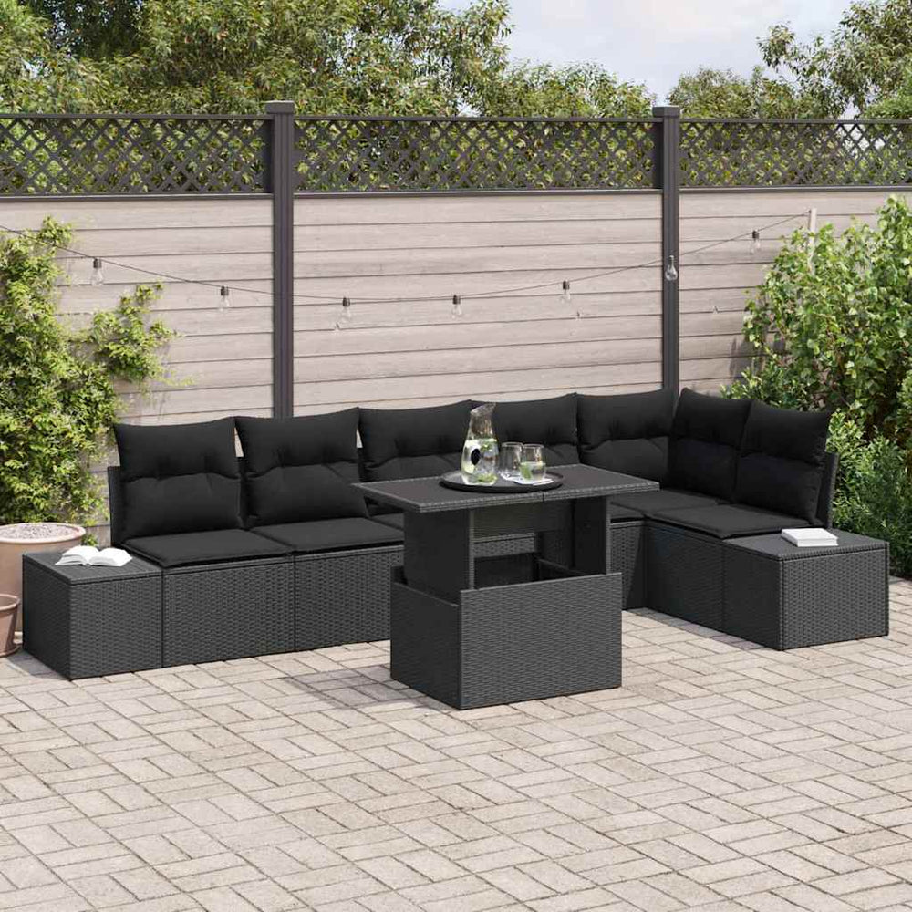 vidaXL Garden Sofa Set with Cushions and Storage 7 pcs Black