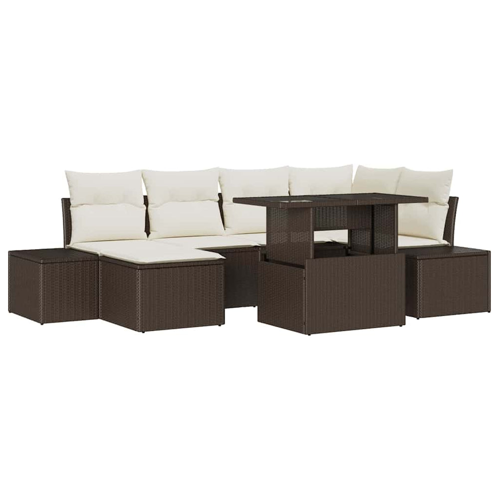 vidaXL Garden Sofa Set with Cushions 7 pcs Brown and Cream
