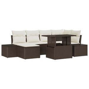 vidaXL Garden Sofa Set with Cushions 7 pcs Brown and Cream