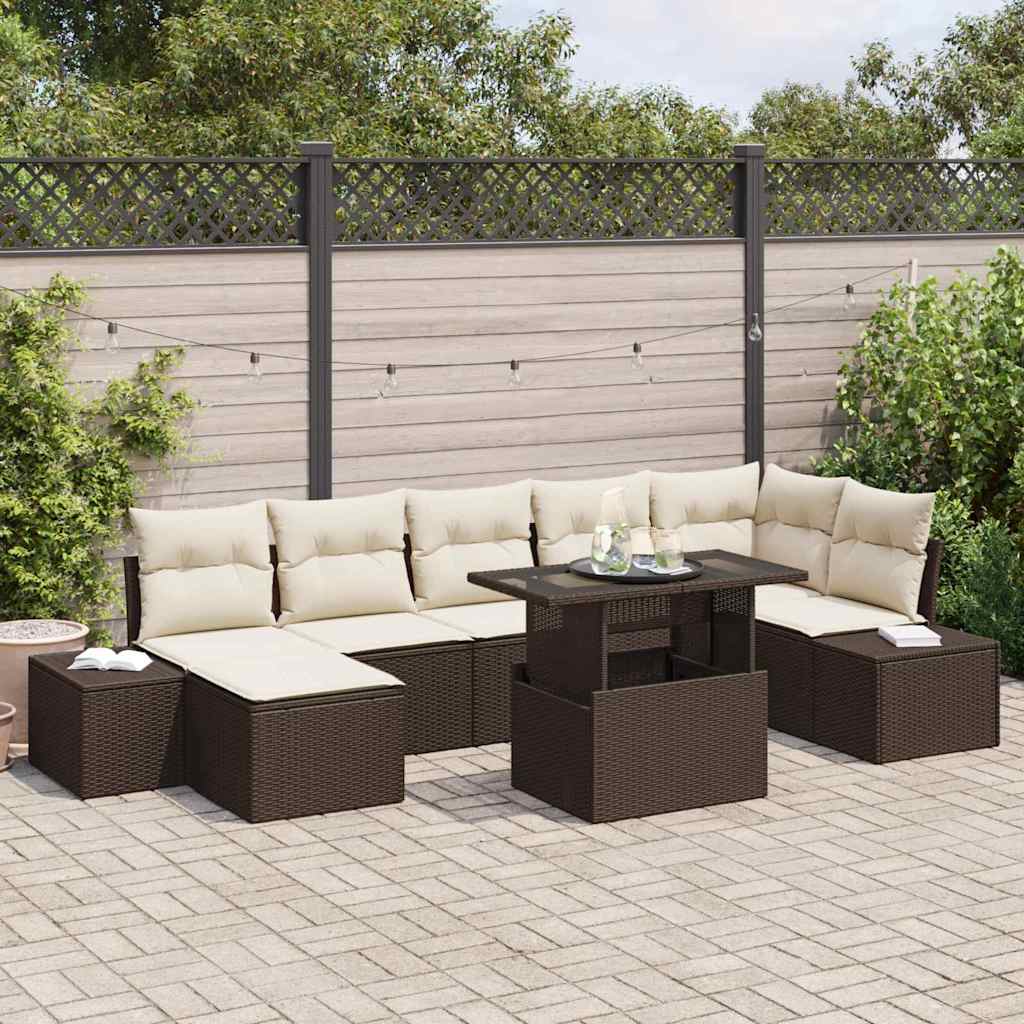 vidaXL Garden Sofa Set with Cushions 8 pcs Brown and Cream