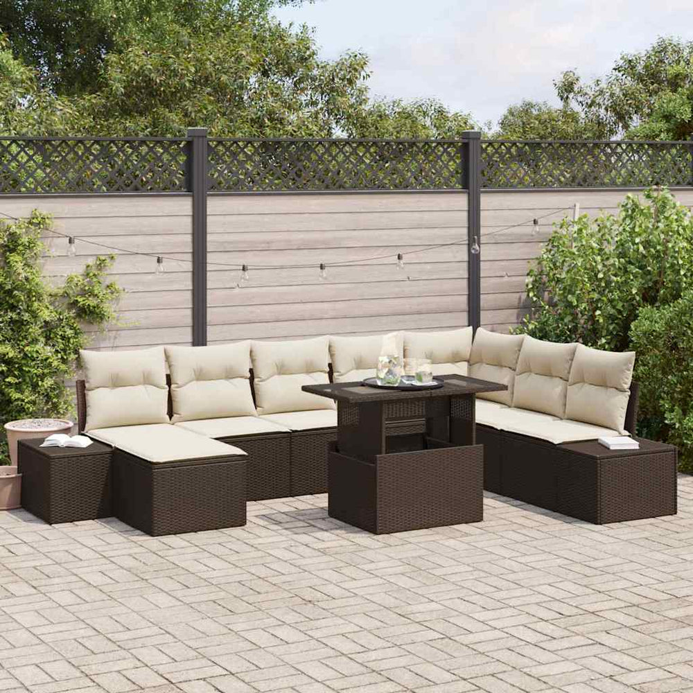 vidaXL Garden Sofa Set with Cushions 9 pcs Brown and Cream Poly Rattan