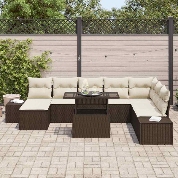 vidaXL Garden Sofa Set with Cushions 9 pcs Brown and Cream Poly Rattan