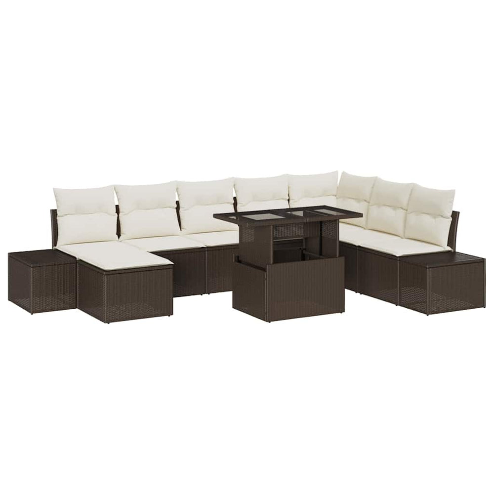 vidaXL Garden Sofa Set with Cushions 9 pcs Brown and Cream Poly Rattan