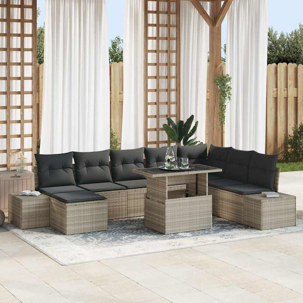 vidaXL Garden Sofa Set with Cushions 9 pcs Light Grey Poly Rattan