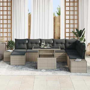 vidaXL Garden Sofa Set with Cushions 9 pcs Light Grey Poly Rattan