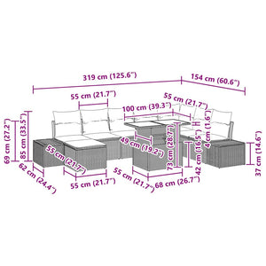 vidaXL Garden Sofa Set with Cushions 9 pcs Light Grey Poly Rattan
